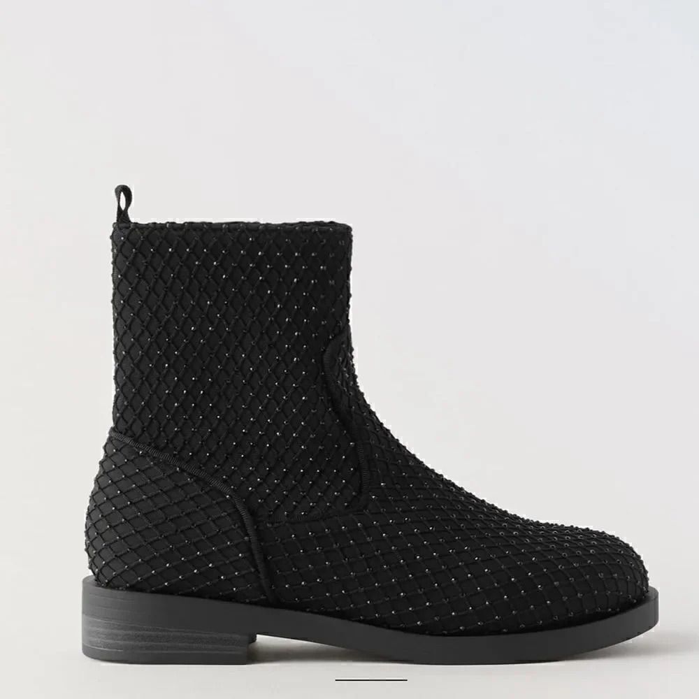 ZARA RHINESTONE MESH ANKLE BOOTS